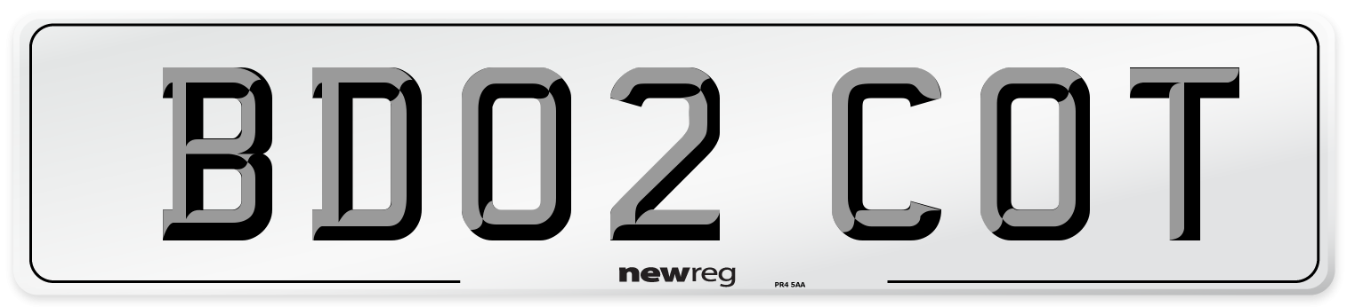 BD02 COT Number Plate from New Reg